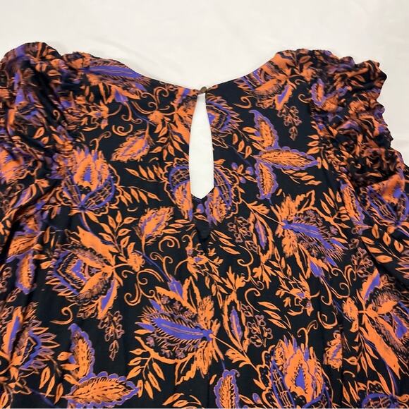 Free People Hey Lover Printed Tunic Ruffle Ruched Sleeve Floral Neutral Size S - Picture 8 of 12